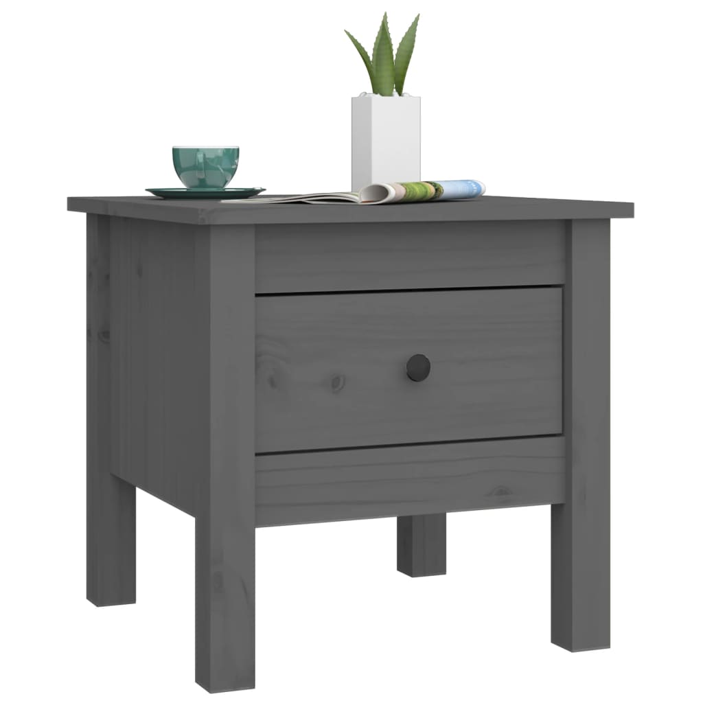 Mesa Auxiliar De Madera Maciza De Pino Gris 40x40x39 Cm_2