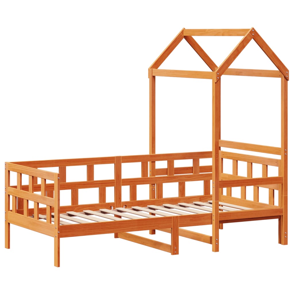 Sofá Cama Con Techo Madera Maciza Pino Marrón Cera 90x200 Cm_2