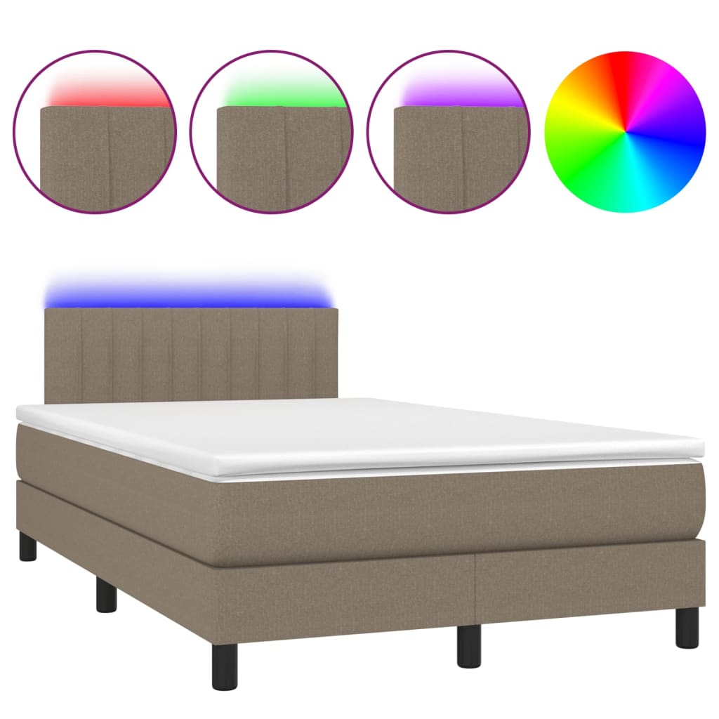 Cama Box Spring Con Colchón Y Led Tela Gris Taupe 120x200 Cm / Vetonek_5