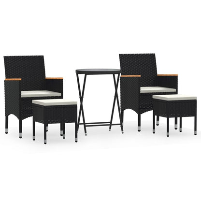 Vidaxl Mesa Sillas Jardín 5 Pzas Ratán Sintético Vidrio Templado Negro_0