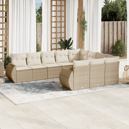 Juego De Sofás Jardín Con Cojines Beige 10 Pzas Ratán Sintético / Vetonek_1