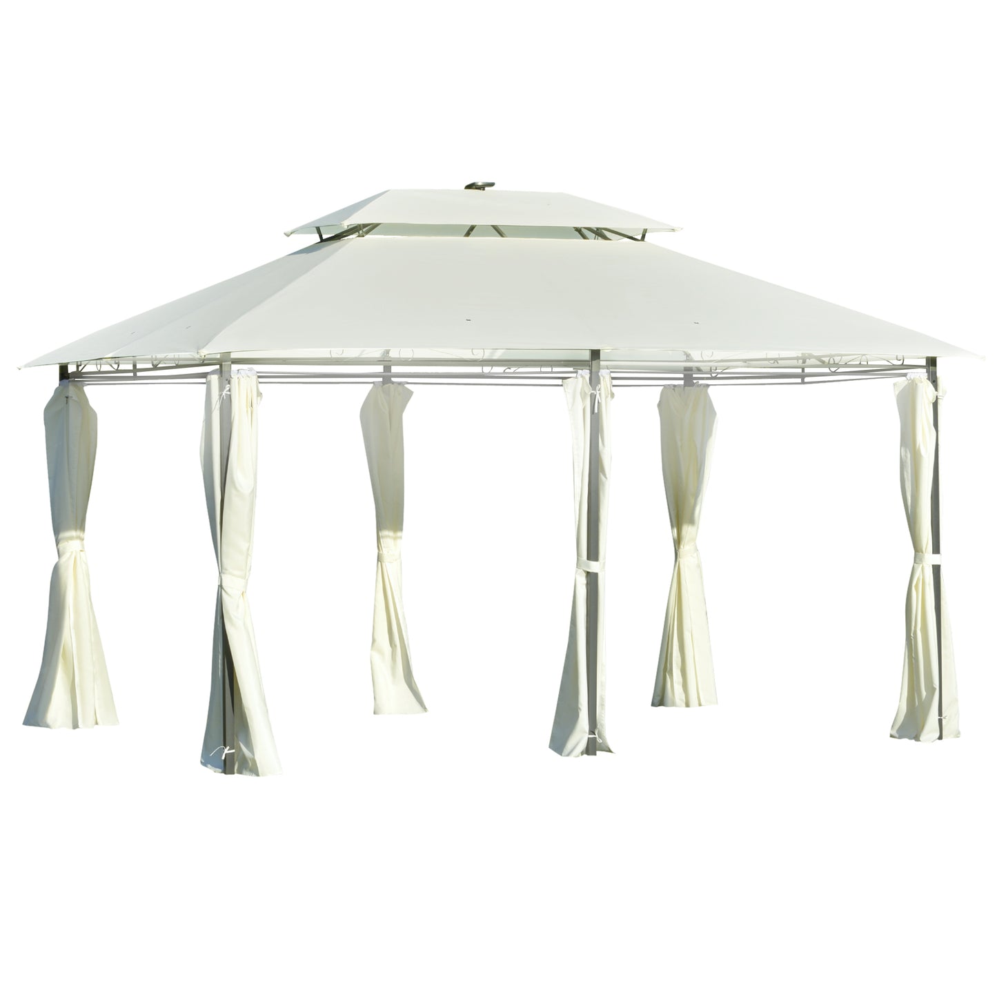 Outsunny Carpa De Jardín 4x3 M Doble Techo 6 Cortinas Laterales Con Luz Led_0