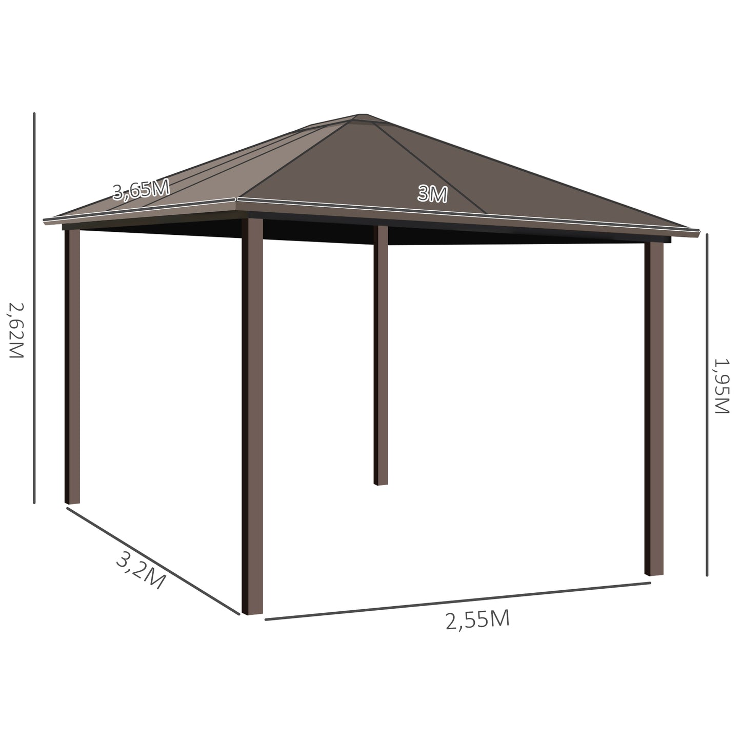 Outsunny Cenador Con Techo Carpa De Jardín Con Laterales Y Mosquitera Marrón_2