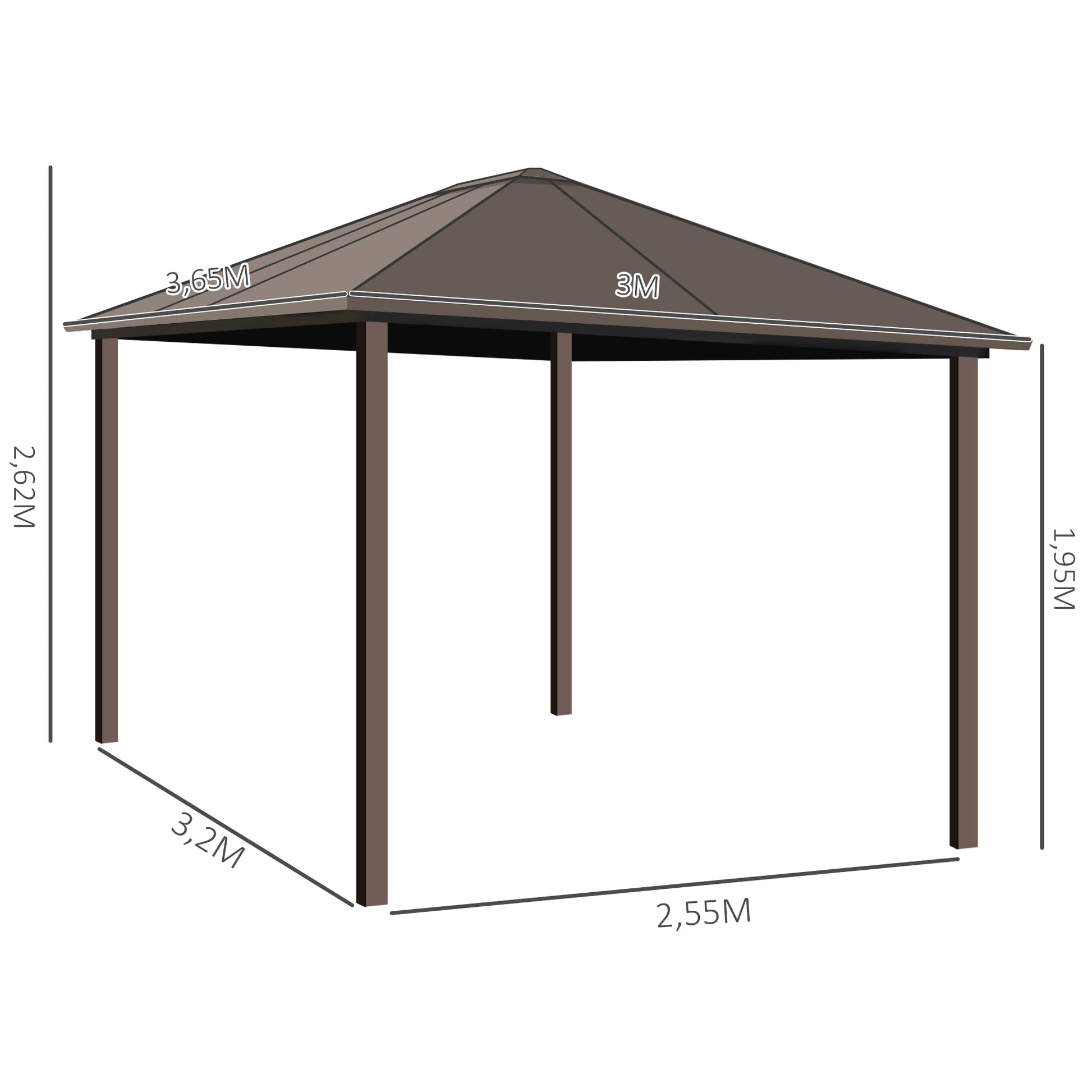 Outsunny Cenador Con Techo Carpa De Jardín Con Laterales Y Mosquitera Marrón_2