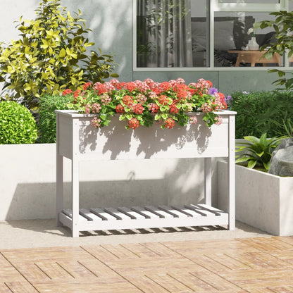 Jardinera Con Estante Madera Maciza Pino Blanca 111,5x54x81 Cm_1