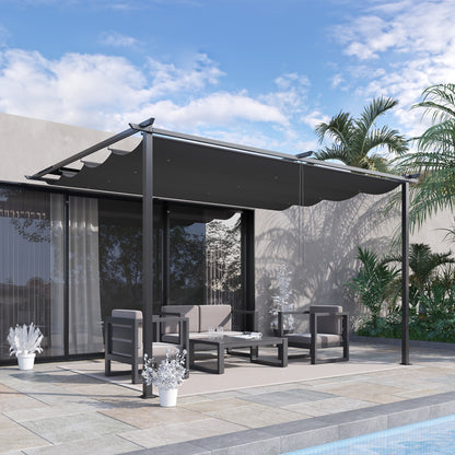 Outsunny Pérgola De Pared De Jardín 4x3 M Con Techo Retráctil Tela Poliéster_1