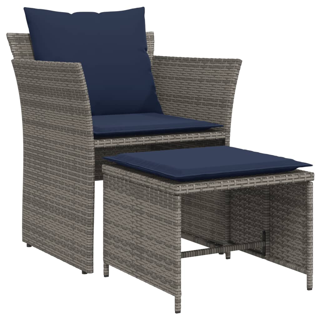 Sillón De Jardín Con Reposapiés Ratán Sintético Gris / Vetonek_5