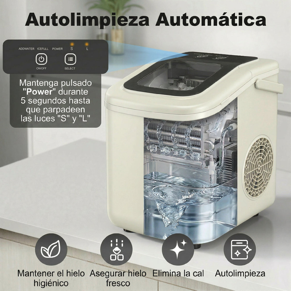 Máquina De Hielo Homcom Plástico Beige 28.3x22.6x29.9 Cm_5