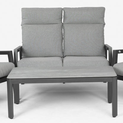Conjunto De Sofás Para Jardín, Sofá 2 Plazas Reclinable, Aluminio, Color Antracita, Mesa:120x60x45cm Sillón:66x83x104 Cm Sofá:125x82x105 Cm Alto_5