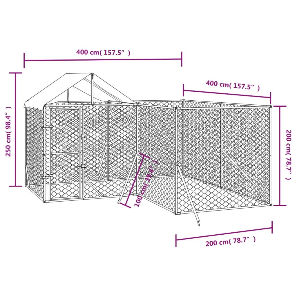 Vidaxl Perrera De Exterior Con Techo Acero Galvanizado Plata 4x4x2,5 M_3