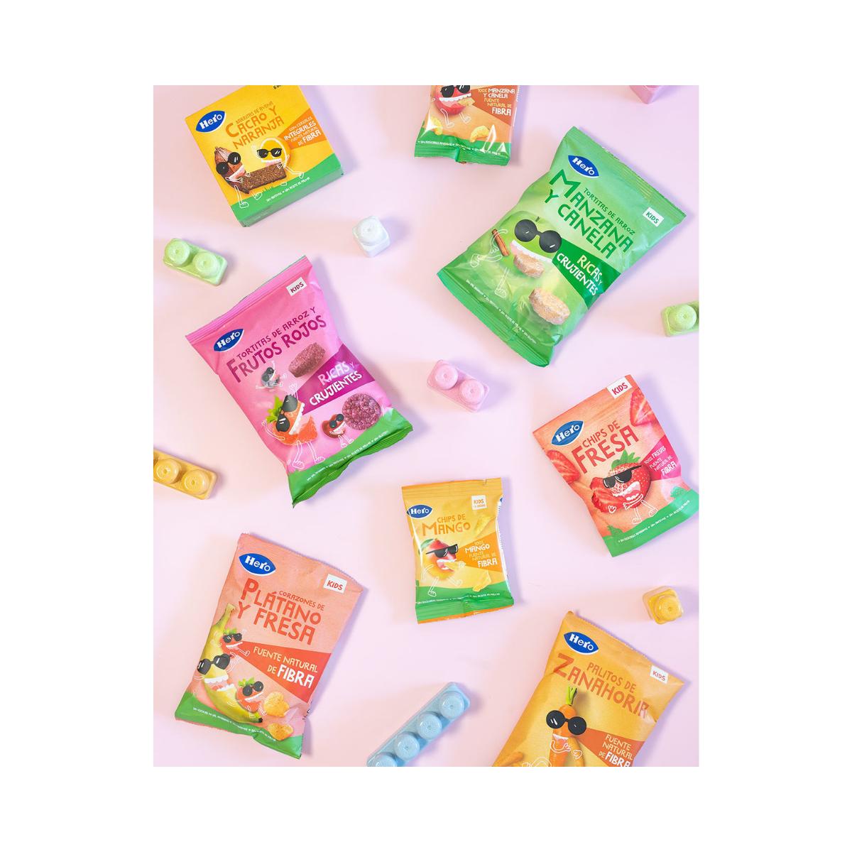 Hero-Kids Salgadinhos de Banana e Morango em Forma de Coração 30g