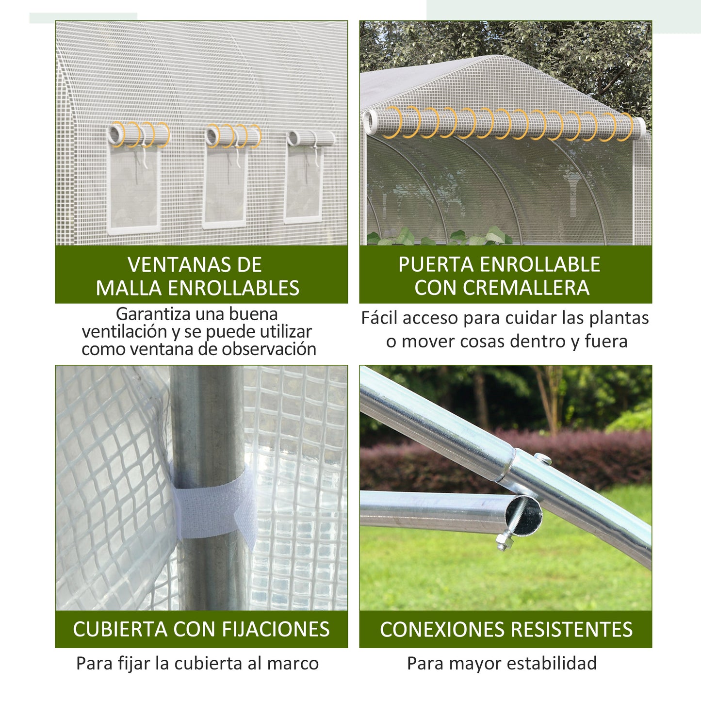 Outsunny Invernadero De Túnel 6x3x2m Con Puerta Y 12 Ventanas Enrollables Blanco_5