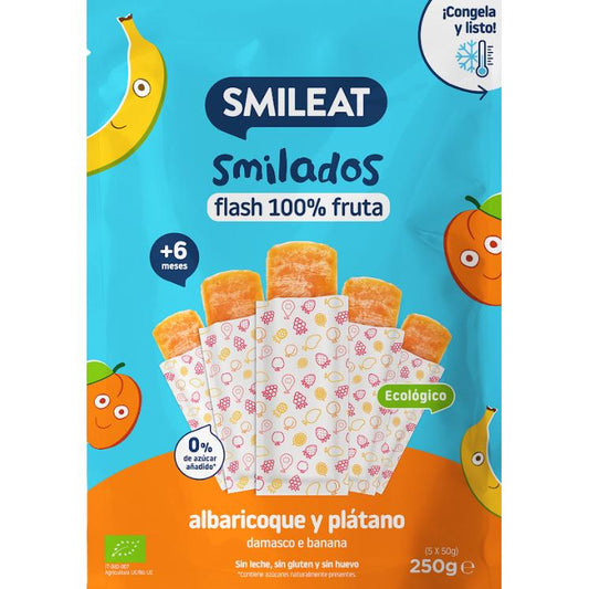 SMILADO Gelado Flash Orgânico de Damasco e Banana, 100% Fruta para Crianças SMILEAT