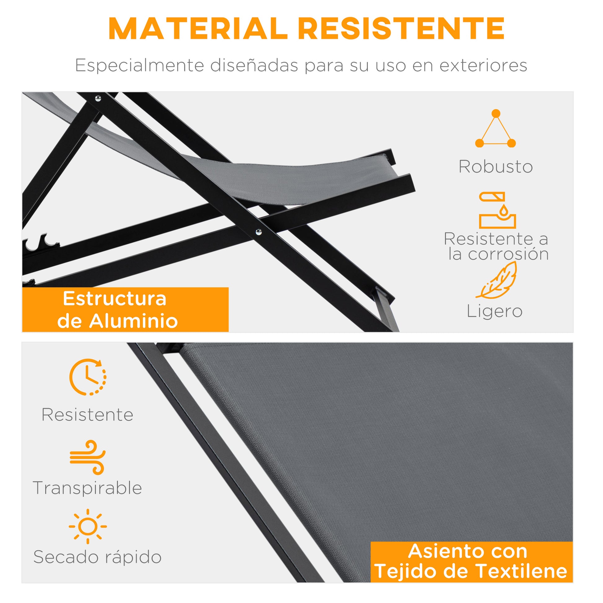 Outsunny Conjunto De 2 Tumbonas Reclinables Y Plegables 58x96.5x91.5cm Gris_5
