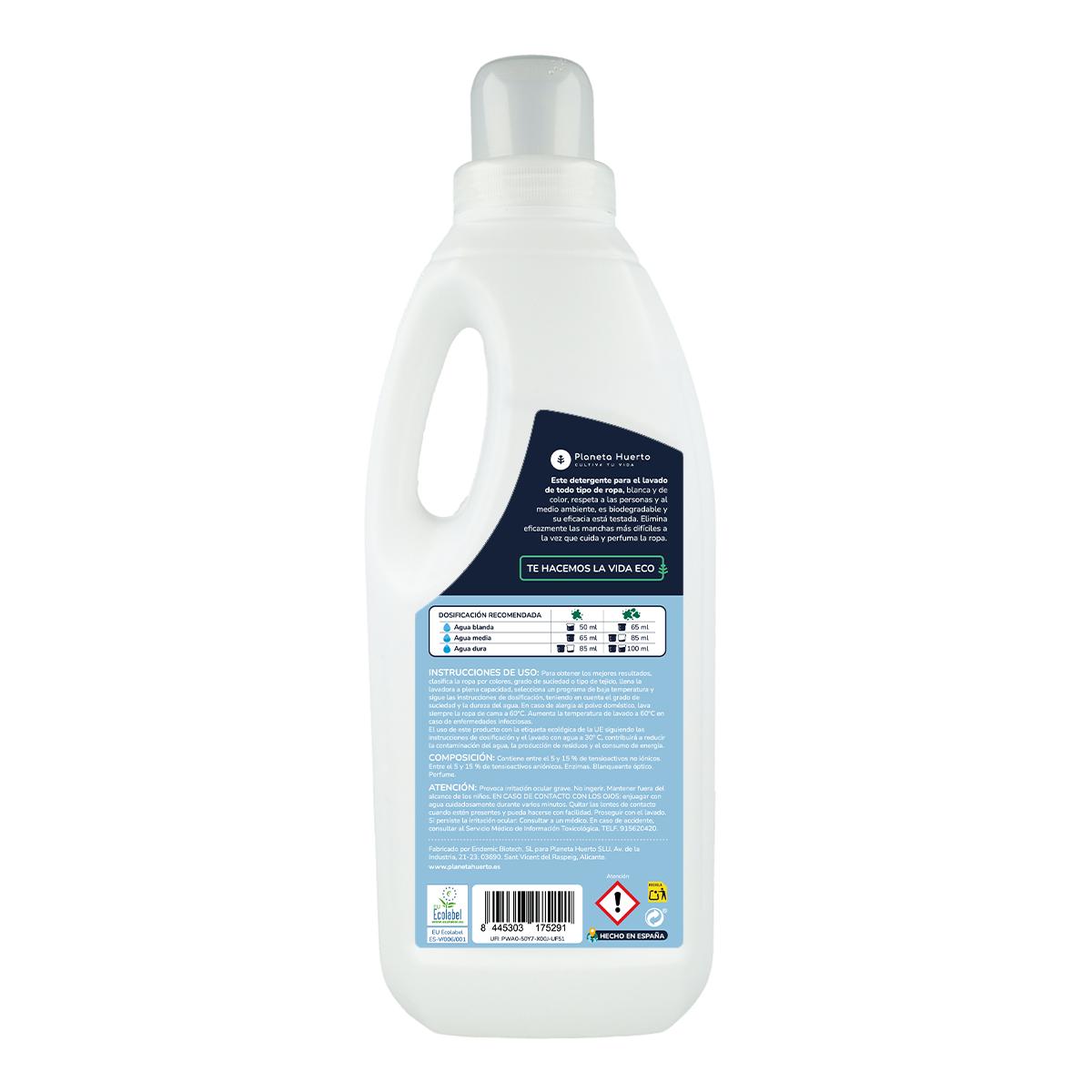 Embalagem de 6 detergentes líquidos para roupa ecológicos com aroma natural para roupa limpa, Planeta Huerto, 1,5 litros