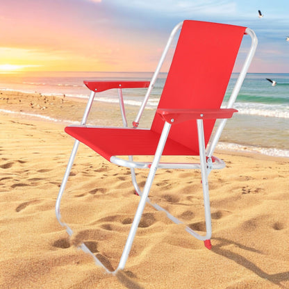 Well Home - Juego de 4 Sillas de Playa Metálicas Plegables Color Rojo (44 x 44 x 74 cm)_2