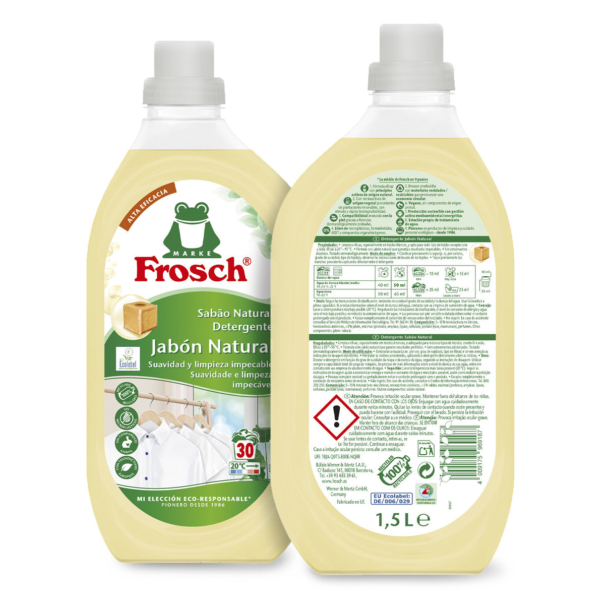 Embalagem de 10 detergentes naturais Frosch 1500 ml