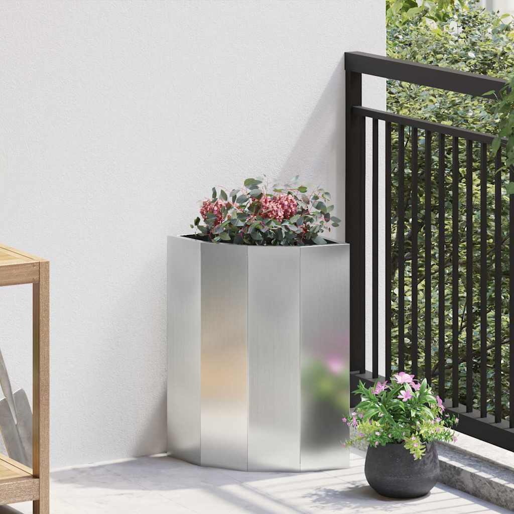Macetero De Esquina Plateado 30 X 30 X 50 Cm Acero Galvanizado_1