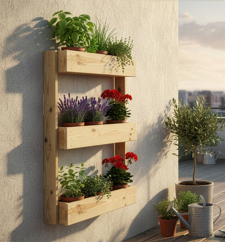 Jardinera Vertical Madera Tratada Exterior Stand Line Wall KD 3B Hortalia_1
