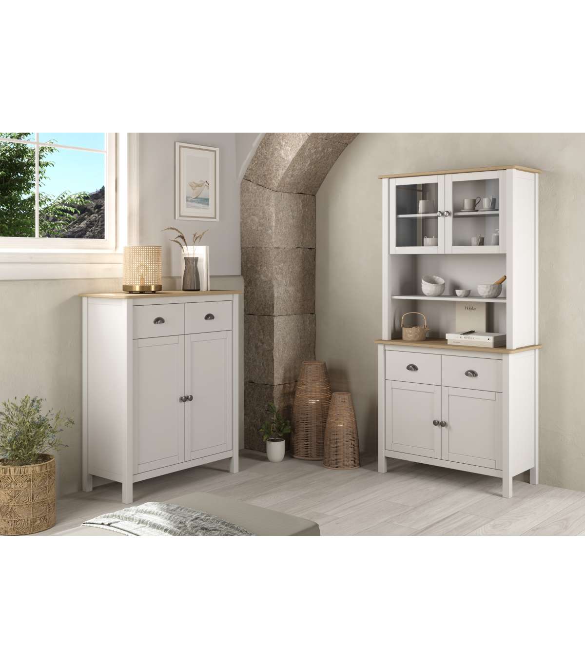 Mueble Auxiliar 2 Puertas 1 Cajón Modelo Miguel Acabado Blanco/roble. 110cm(alto) 90cm(an_5