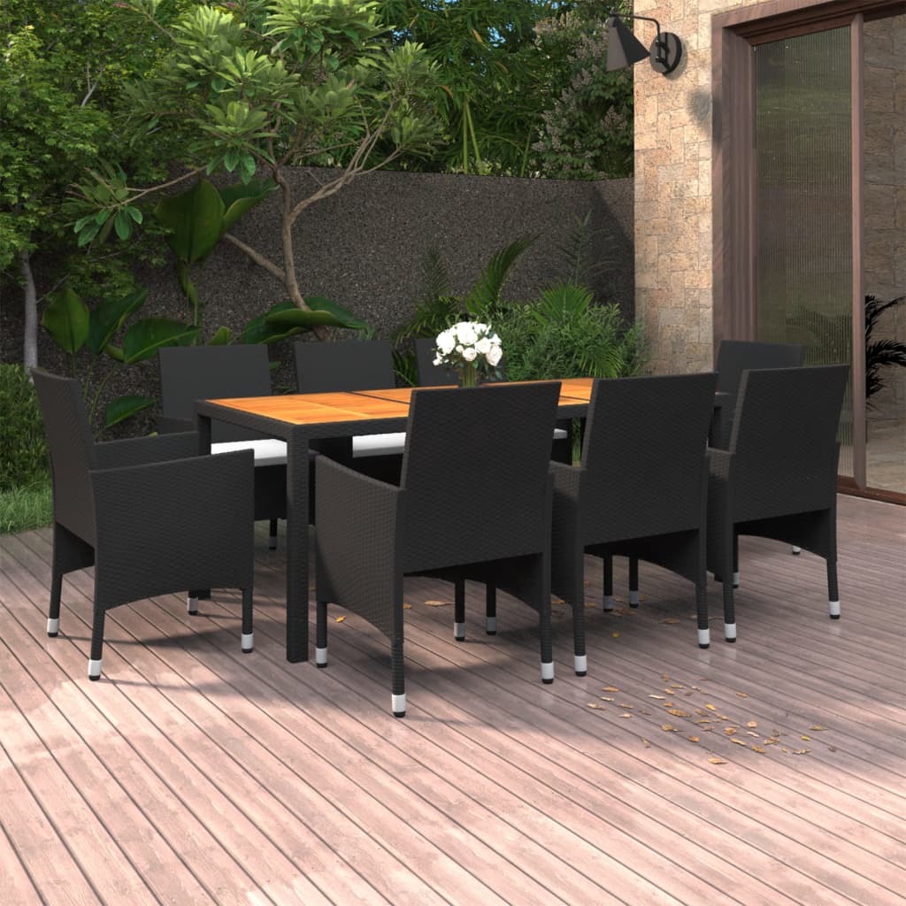 Vidaxl Juego De Comedor De Jardín 9 Piezas Ratán Sintético Negro_1