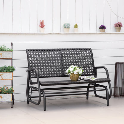 Outsunny Mecedora De Ratán De 2 Plazas Para Jardín Marco De Metal Negro_1