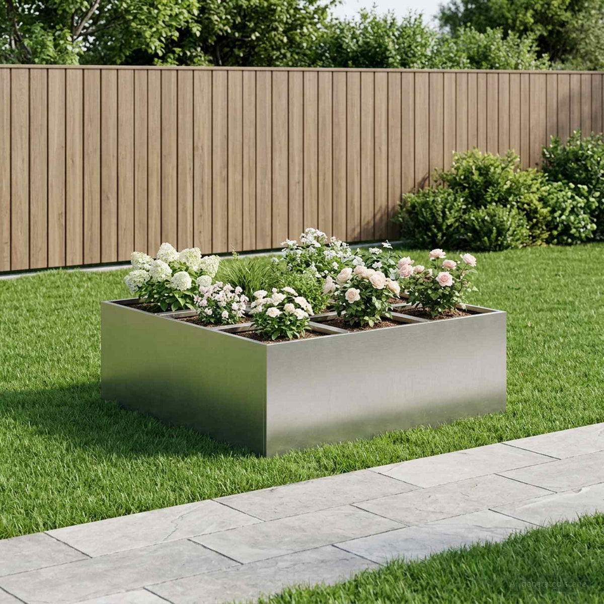 Macetero De Jardín Plateado 100 X 100 X 20 Cm Acero Inoxidable_1