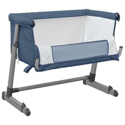 Vidaxl Cuna Con Colchón Tela De Lino Azul Marino_3
