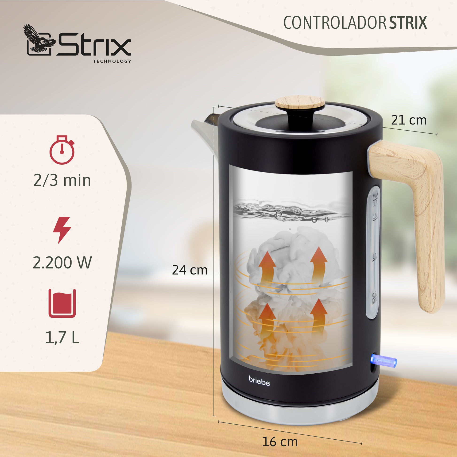 Briebe Nordic Set Tostadora Pan Ranura Ancha 2 Rebanadas + Hervidor Agua Eléctrico 1,7l Inalámbrico, Skt1167blk, Negro_3
