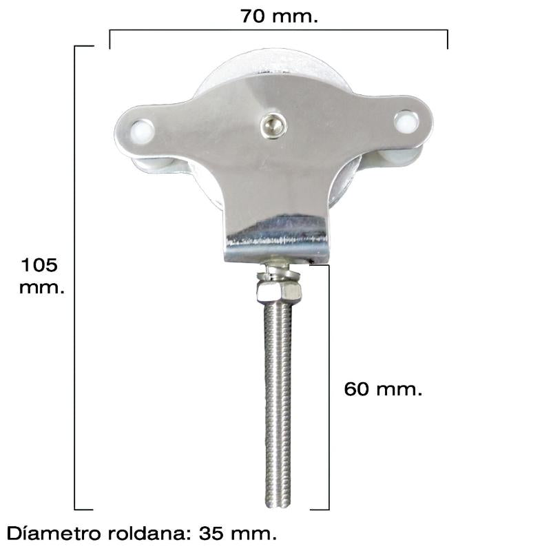 Polea Tendedero Wolfpack Inoxidable 60 Mm. / Roldana Metálica Con Tornilo_1