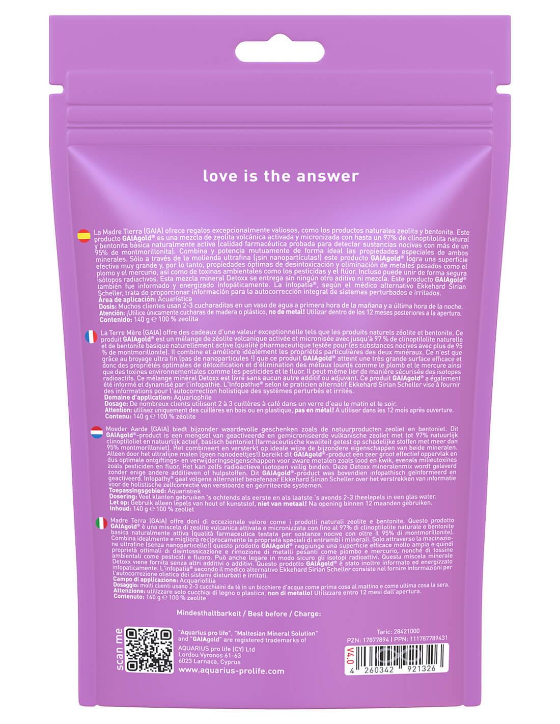 Aquarius Pro Life - Zeolita Pura 140g Polvo Detox