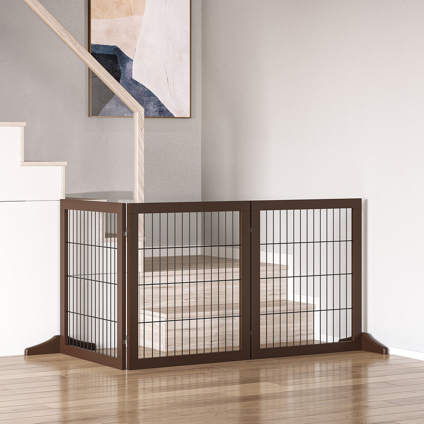 Pawhut Barrera Para Perros De 3 Paneles Con Patas De Apoyo 185x36x71 Cm Marrón_1