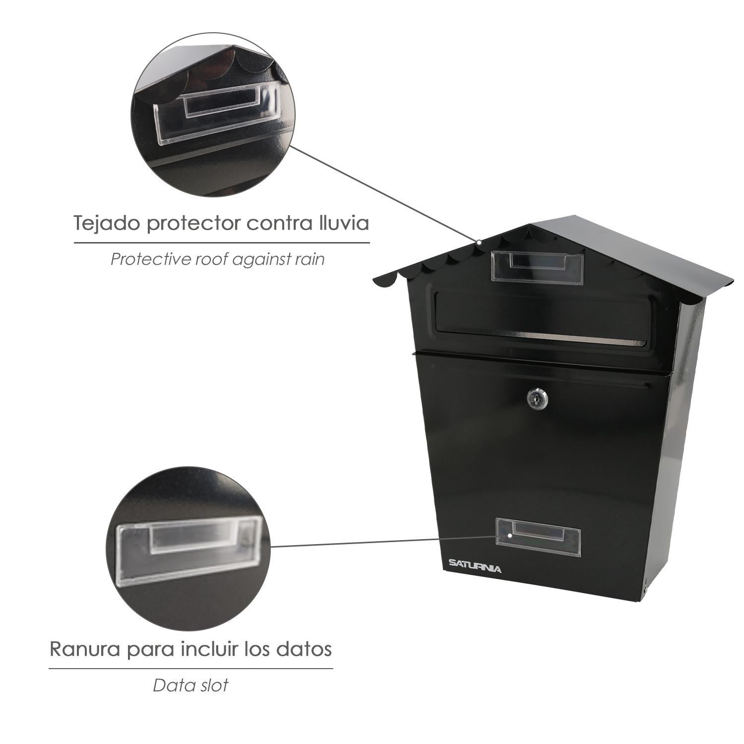Buzon Exteriores House Negro 330 X 125 X 365 (alt.) Mm. Con Tejado, Acero Pintado. Buzon Pared, Buzon Cartas, Buzon Correos_2
