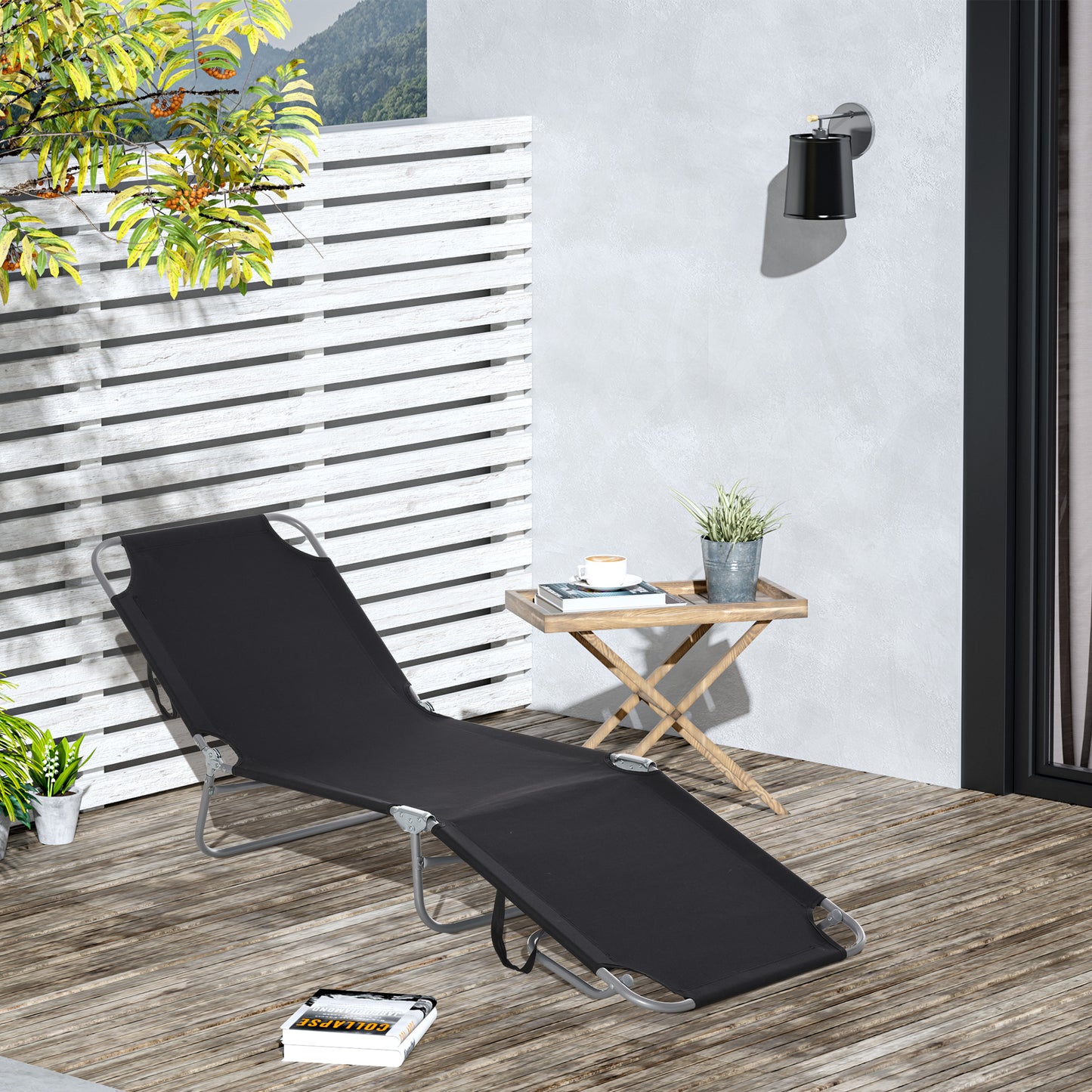 Outsunny Tumbona Plegable Respaldo Ajustable En 5 Niveles 187x55x24 Cm Negro_1