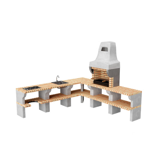 Cozinha de canto ao ar livre Bailén Plus com churrasqueira, lava-loiça e fogão Movelar