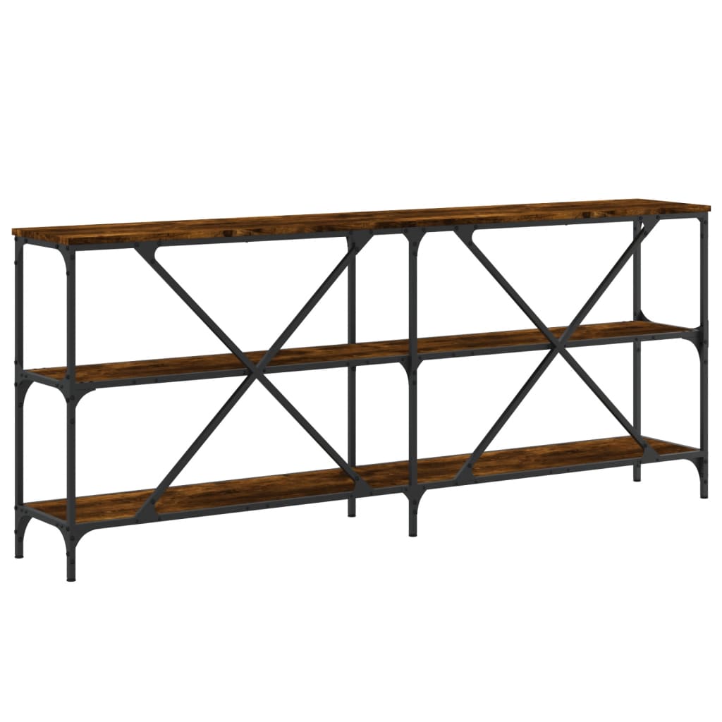 Mesa Consola Hierro Madera Ingeniería Roble Ahumado 180x30x75cm_4