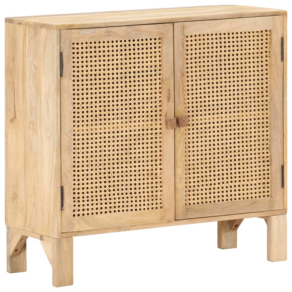 Aparador De Madera Maciza Mango Y Caña Natural 80x30x73 Cm_0