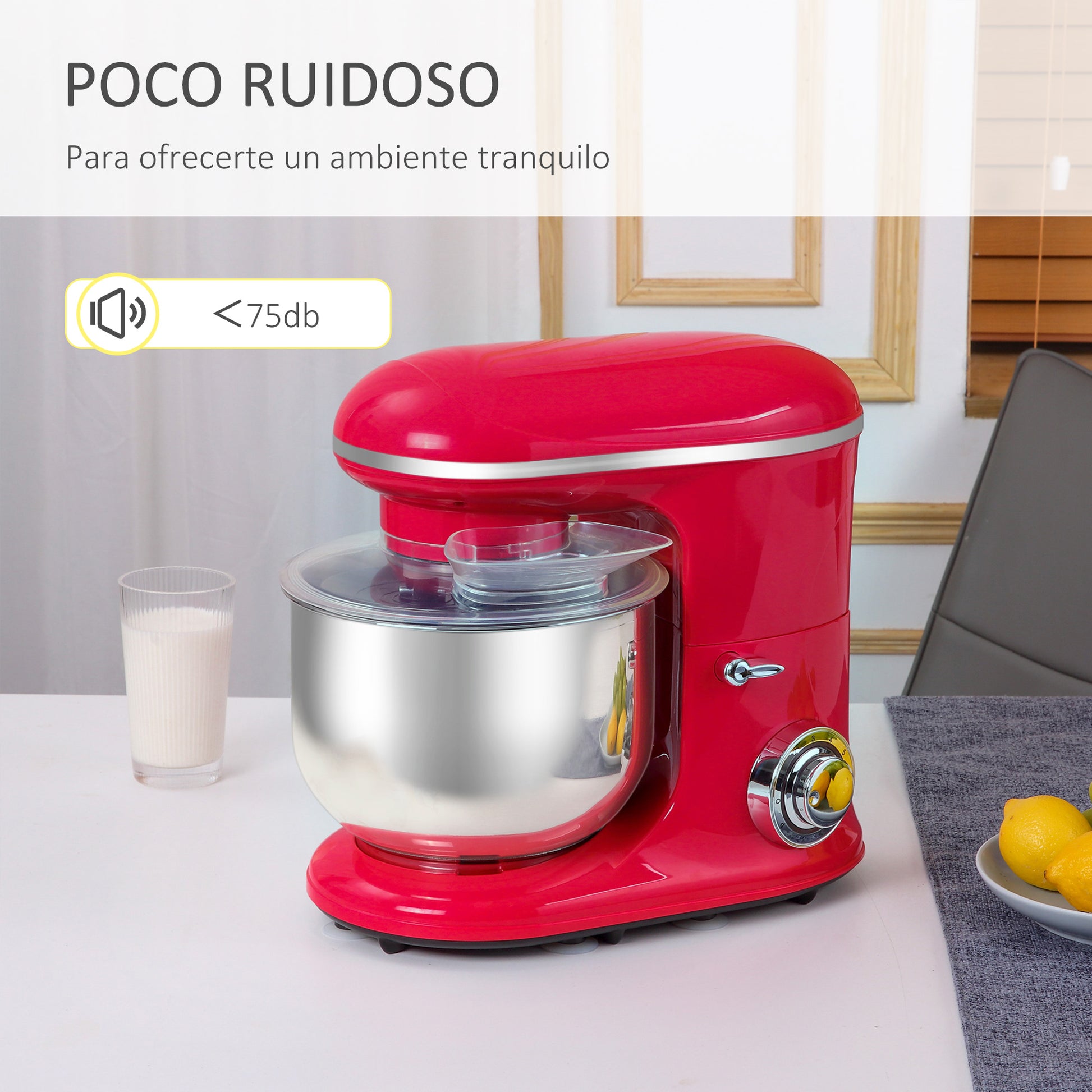 Homcom Batidora Repostería 1200w 6 Velocidades Bol De Acero Inoxidable De 5,5 L_5