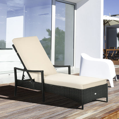Outsunny Tumbona De Ratán Jardín Con Respaldo Ajustable Cojines Exterior Marrón_1
