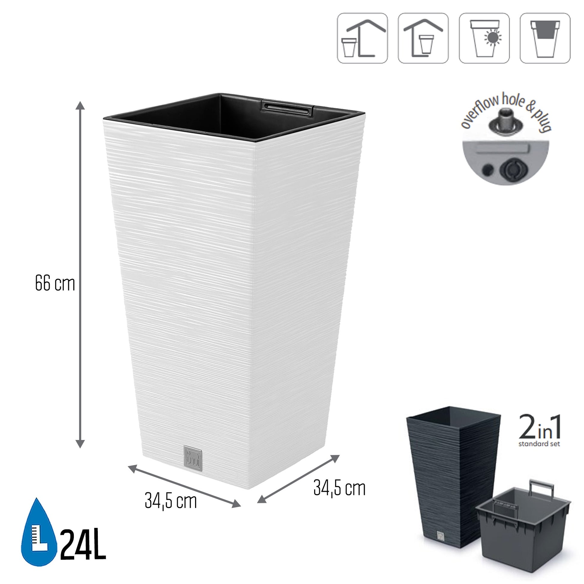 Macetero Color Blanco, Con Depósito, Colección Furu, De 34,5 X 34,5 X 66 Cm, Capacidad De 24 L._1