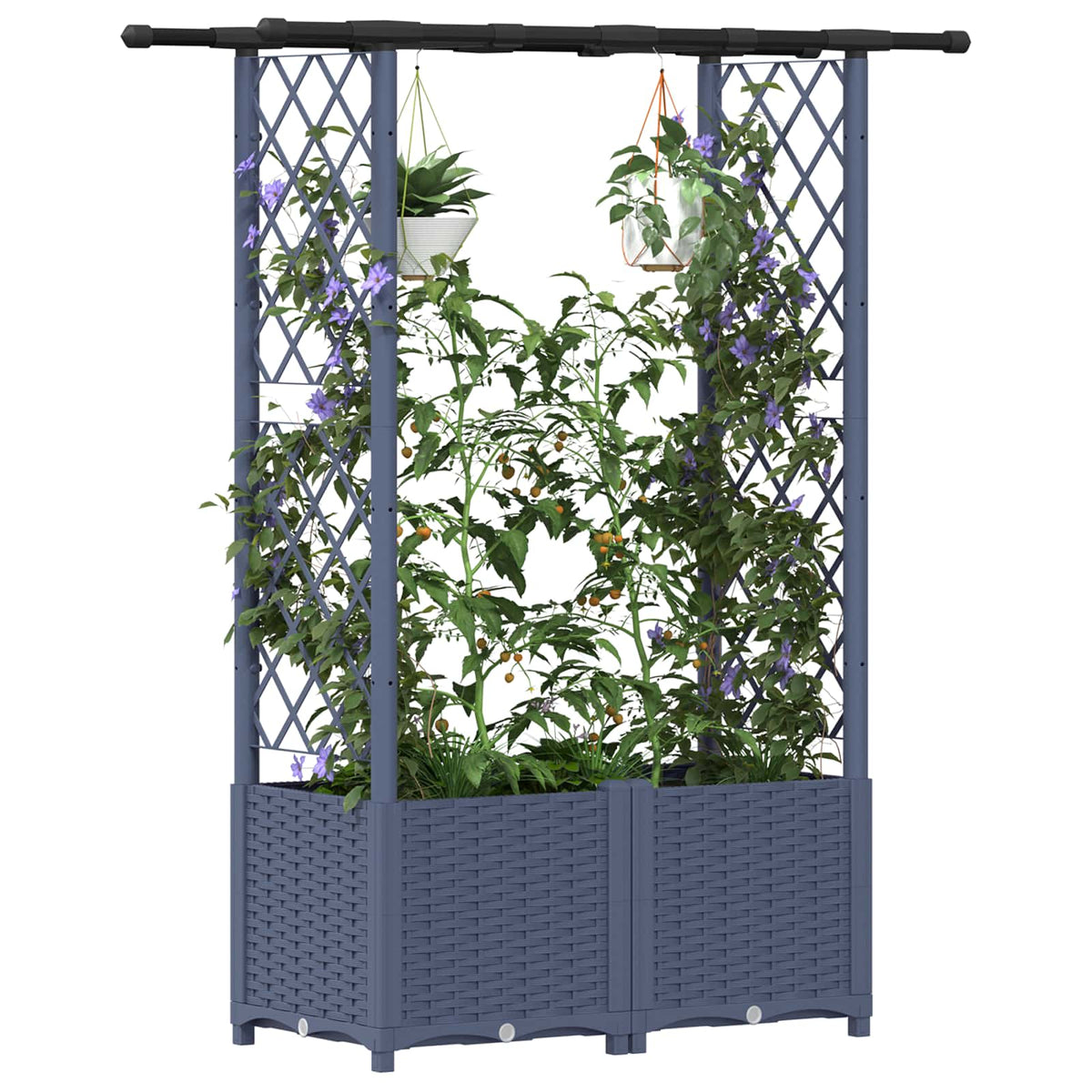 Cama Elevada Con Trellis Y Techo Gris 124,5 X 40 X 136 Cm Pp_2