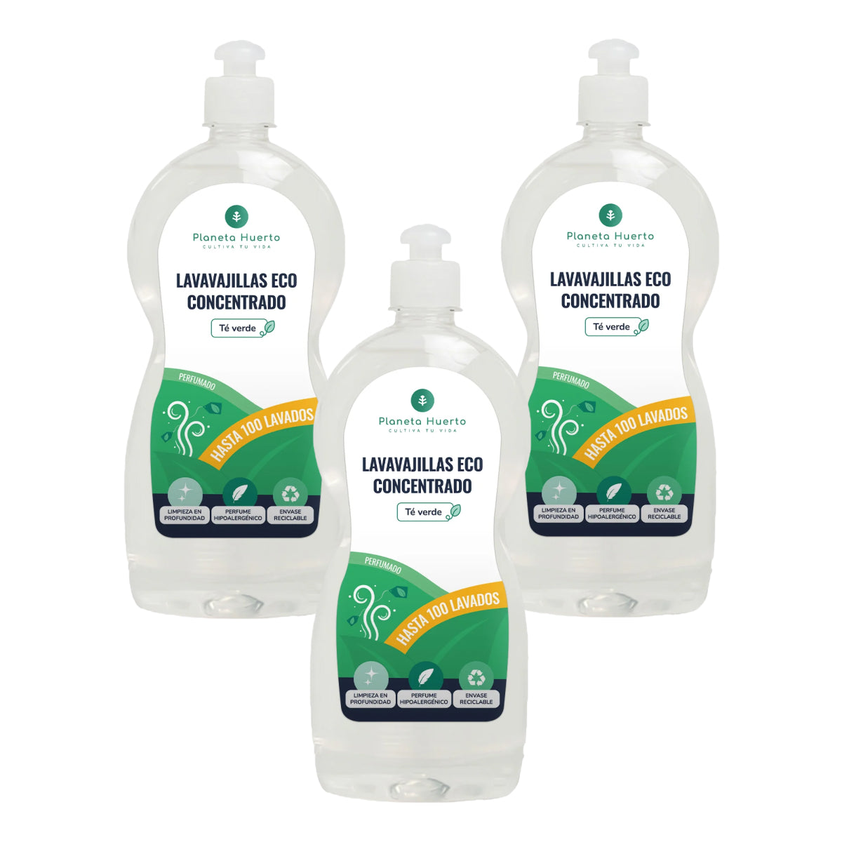 Pack de 3xPlaneta Huerto ECO Chá Verde Máquina de Lavar Louça Manual 750ml