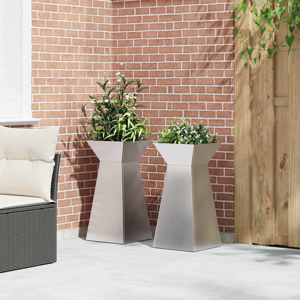 Maceta Pilar 2 Uds. Plateado 35 X 35 X 73 Cm Acero Inoxidable_3
