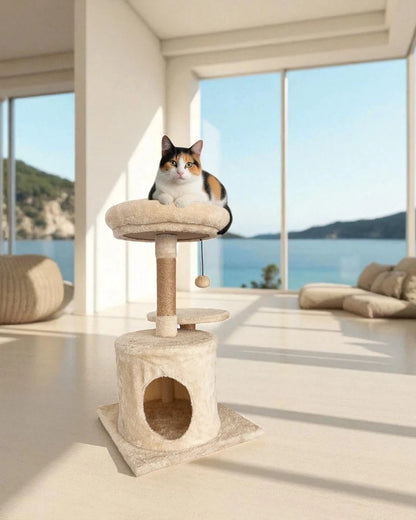 Cama Árbol Para Gatos Nácar Con Base De Madera Maciza Y Diseño Ligero Althea Living 30x30x61.5cm_3