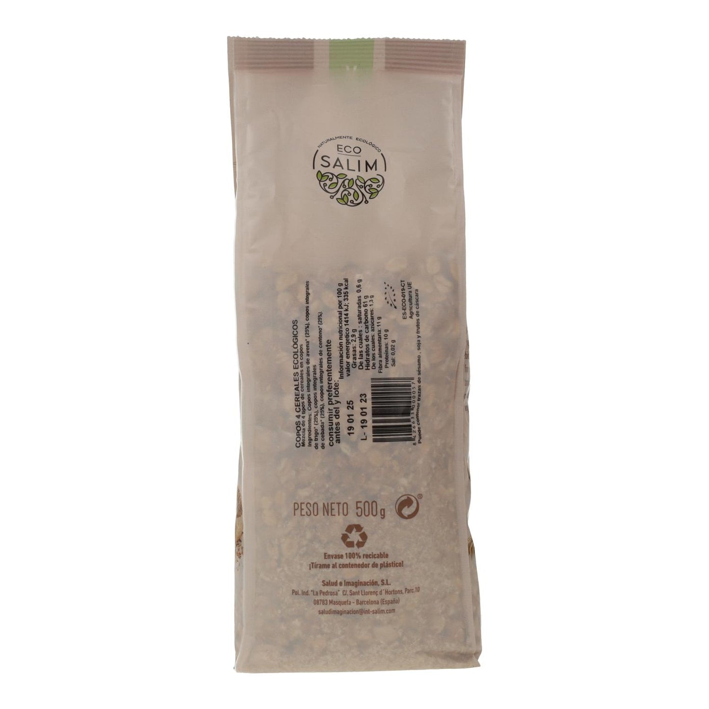Flocos integrais 4 cereais biológicos Eco Salim 500 g