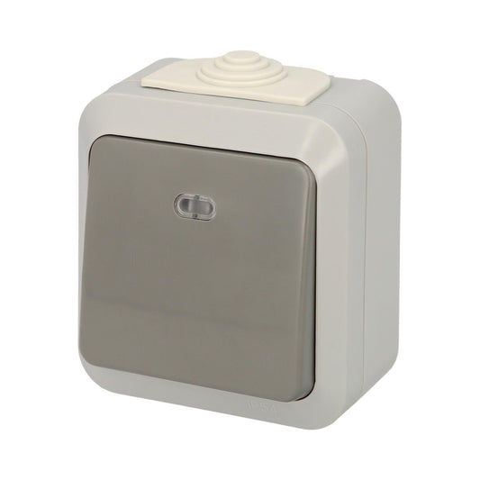 Pulsador Oryx Con Luz Y Tapa Gris