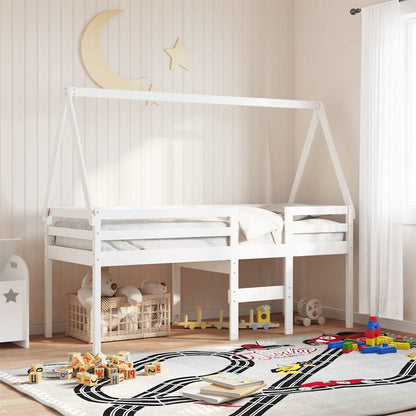 Techo De Cama Infantil Madera Maciza Pino Blanco 199x95,5x88 Cm_1