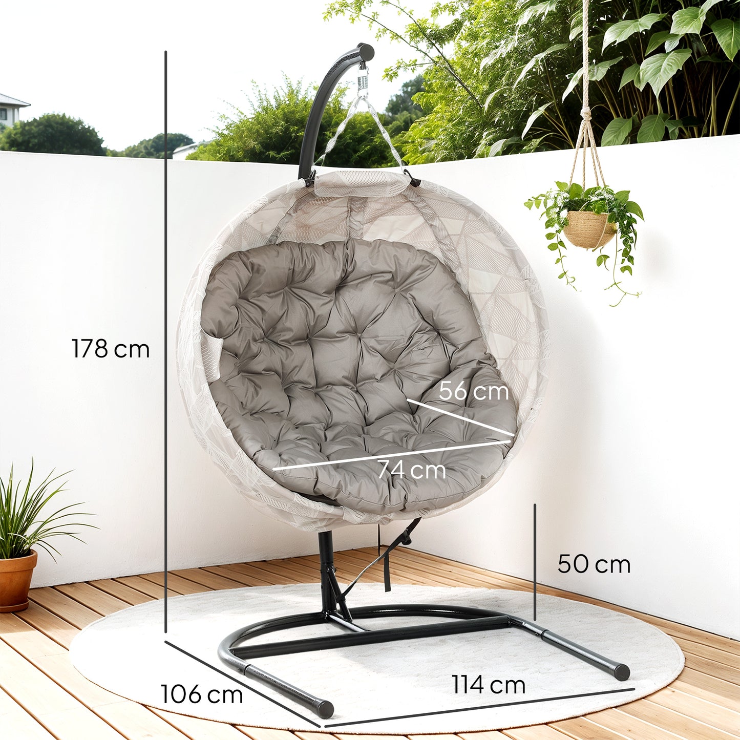 Outsunny Silla Colgante Huevo Con Soporte Cesta Plegable Cojín Arena Y Negro_2