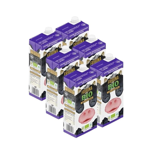 Leite meio gordo Frisona Bio sem lactose, embalagem com 6 unidades de 1L