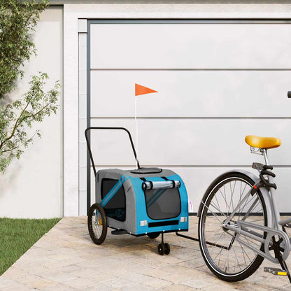 Remolque De Bicicleta Mascotas Hierro Tela Oxford Azul Gris_1